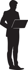 A business man stand with laptop vector art silhouette, man stand with laptop, promotional business man