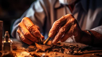 Crédence de cuisine en verre imprimé Havana The old man's hand made a cigar