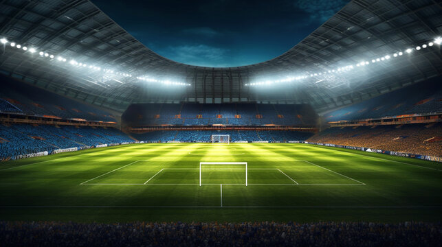 Realistic Football stadium background - ai generative