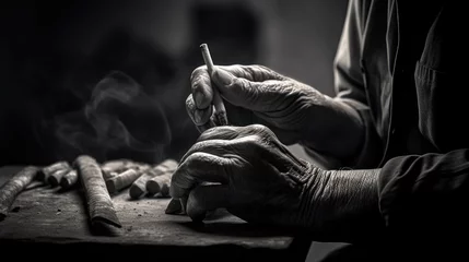 Fototapeten The old man's hand made a cigar © didiksaputra