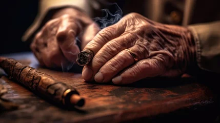 Cercles muraux Havana The old man's hand made a cigar