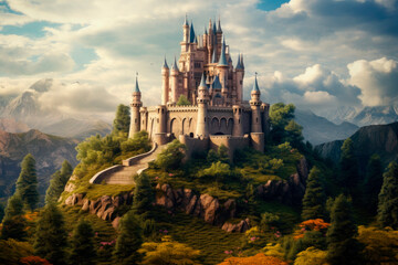 medieval fantasy castle on a big mountain