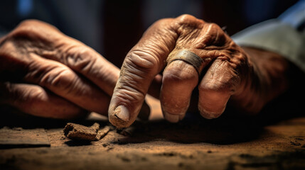 The old man's hand made a cigar
