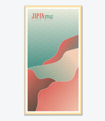 abstract japanese portrait on light background with gradient line wave pattern vector. Abstract template with geometric pattern. Mountain layout design in oriental style. wall art premium design