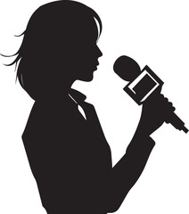 A Female journalist vector silhouette illustration