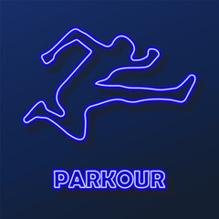 parkour neon sign, modern glowing banner design, colorful modern design trends on black background. Vector illustration.