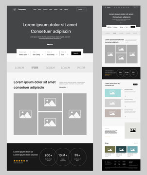 New website UI wireframe design with gray color isolated on light background for your design - vector illustration