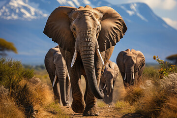 Elephants and Mount Kilimanjaro