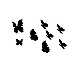 group silhouette of flying butterfly