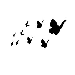 group silhouette of flying butterfly