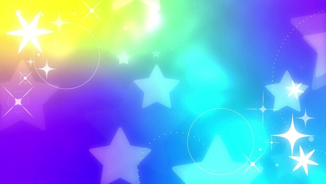 ネオンの星が光るパーティクルとキラキラの装飾（青&黄色）　ループする背景素材