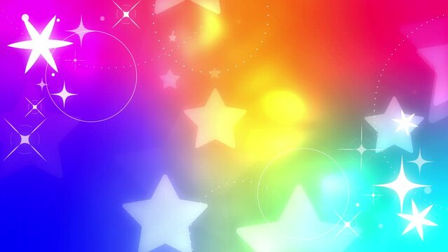 ネオンの星が光るパーティクルとキラキラの装飾（虹）　ループする背景素材