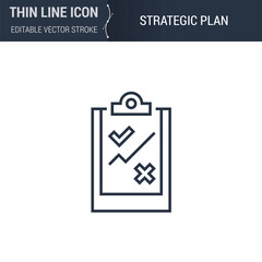 Strategic Plan Icon - Thin Line Business Symbol. Ideal for Web Design. Quality Outline Vector Concept. Premium, Simple, Elegant Logo.