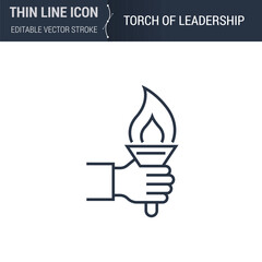 Torch of Leadership Icon - Thin Line Business Symbol. Ideal for Web Design. Quality Outline Vector Concept. Premium, Simple, Elegant Logo
