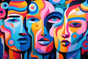 Multicolor People Patterns: Modern Social Media Artwork, AI Generated