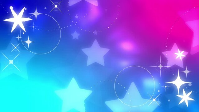 ネオンの星が光るパーティクルとキラキラの装飾（青&水色&ピンク）　ループする背景素材