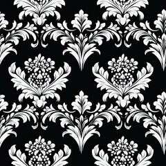 Black and white luxury vintage seamless floral damask pattern.