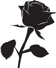 Rose with leave vector art illustration black color, rose clip art illustration, Flower vector art
