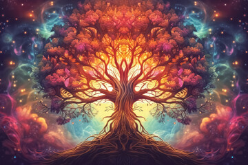 Fototapeta na wymiar Beautiful Tree of Life illustration, sacred symbol. Individuality, prosperity and growth concept.