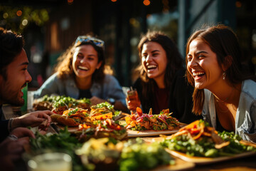 Gathering of Friends Celebrating Food and Friendship
