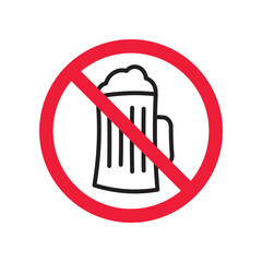 Forbidden beer vector icon. Warning, caution, attention, restriction, label, ban, danger. No beer flat sign design pictogram symbol. No beer icon