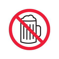 Forbidden beer vector icon. Warning, caution, attention, restriction, label, ban, danger. No beer flat sign design pictogram symbol. No beer icon