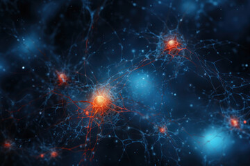Close-up view of a vibrant neuron, intricately woven with its dendrites extending and intertwining with other neurons.