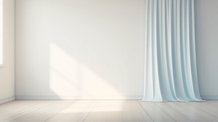 Window illuminated from behind with white drapes in a vacant space.
Unoccupied room with a white light casting shadows on the floor.
Room with a plain wall background Generative AI.