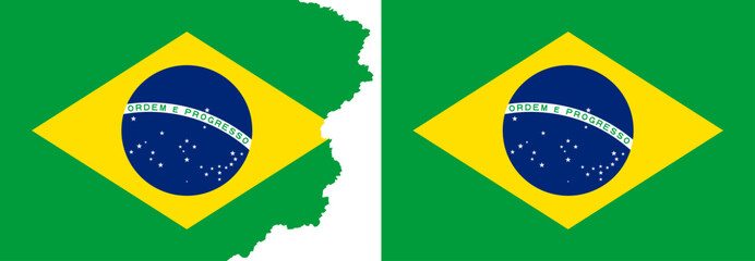 Flags Brazil vector. The correct proportions and color, standard and with torn edges