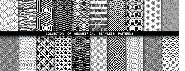 Geometric set of seamless black and white patterns. Simpless vector graphics