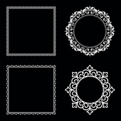 Set of decorative frames Elegant vector element for design in Eastern style, place for text. Floral black and white borders. Lace illustration for invitations and greeting cards.