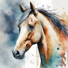 watercolor paint of chinese zodiac - horse with Generative AI. - obrazy, fototapety, plakaty