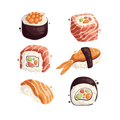 Sushi set vector illustration. Japanese food.