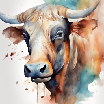 watercolor paint of chinese zodiac - ox with Generative AI.