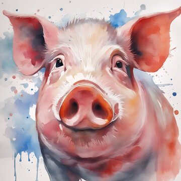 watercolor paint of chinese zodiac - pig with Generative AI.