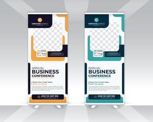 Modern corporate roll up banner design template,
Meeting roll up banner design, Multipurpose colorful roll up banner template