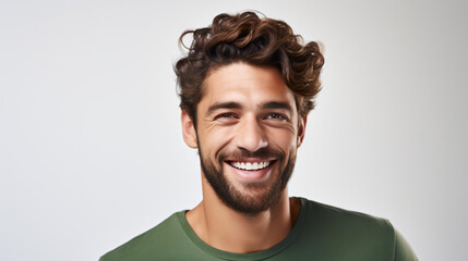 Fototapeta premium A close-up shot of the lower portion of a man's face. he boasts a lovely, charming smile with immaculate teeth. Features include his chin, nose, and mouth. Ideal for dental service promotions. AI