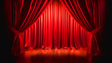 Empty Stage with red curtains template - ai generative - obrazy, fototapety, plakaty