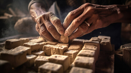 Close-up of a person making traditional handmade tofu