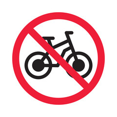 Forbidden bicycle vector icon. Warning, caution, attention, restriction, label, ban, danger. No bicycle flat sign design pictogram symbol. No bicycle icon