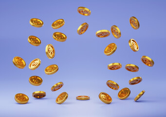 gold coin floating or coin falling down 3D render minimal background for business concept financial, banking and investment with money growth success.