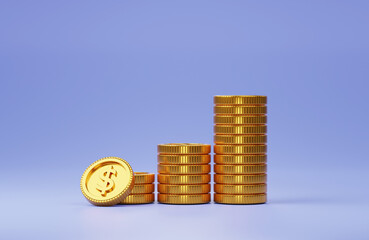 gold coin stacking 3D render minimal background for business concept financial, banking and investment with money growth success.