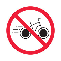 Forbidden bicycle vector icon. Warning, caution, attention, restriction, label, ban, danger. No bicycle flat sign design pictogram symbol. No bicycle icon