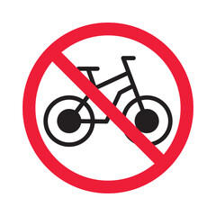 Forbidden bicycle vector icon. Warning, caution, attention, restriction, label, ban, danger. No bicycle flat sign design pictogram symbol. No bicycle icon