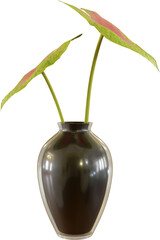 3D Render Botanical Leaves in Black Vase