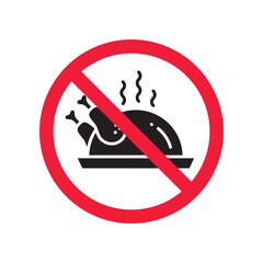 Forbidden chicken leg vector icon. Warning, caution, attention, restriction, label, ban, danger. No chicken leg flat sign design pictogram symbol. No chicken leg icon