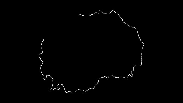 Macedonia map animation line. White line drawing on a black background.