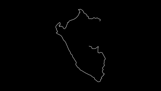 Peru map animation line. White line drawing on a black background.