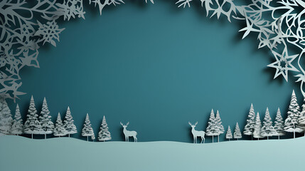3D Winter Papercut Background.  3D Background Copy Space.