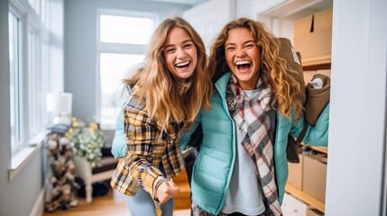 Happy young people moving into a new home, generative ai